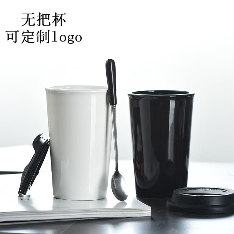 创意双层隔热陶瓷水杯车载杯咖啡杯带硅胶盖可印制ogo图案广告杯