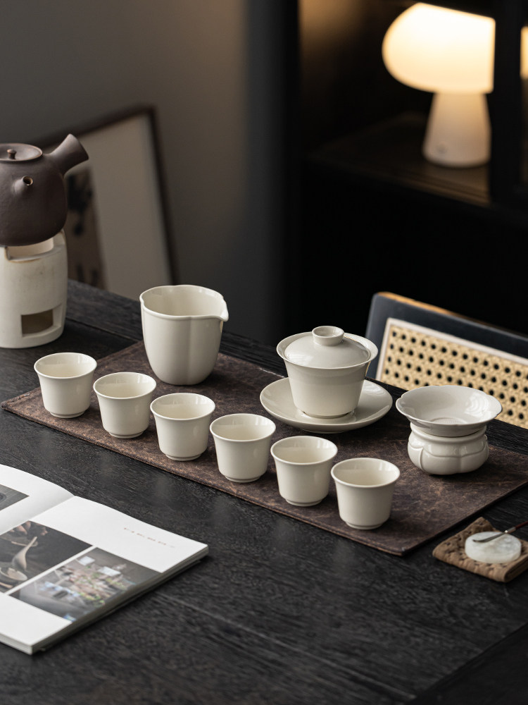 草木灰中式简约陶瓷盖碗茶杯家用功夫茶具套装泡茶碗茶杯茶艺套装