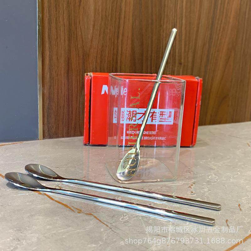 韩式304不锈钢咖啡勺精致长柄搅拌棒可爱甜品奶茶雪糕勺