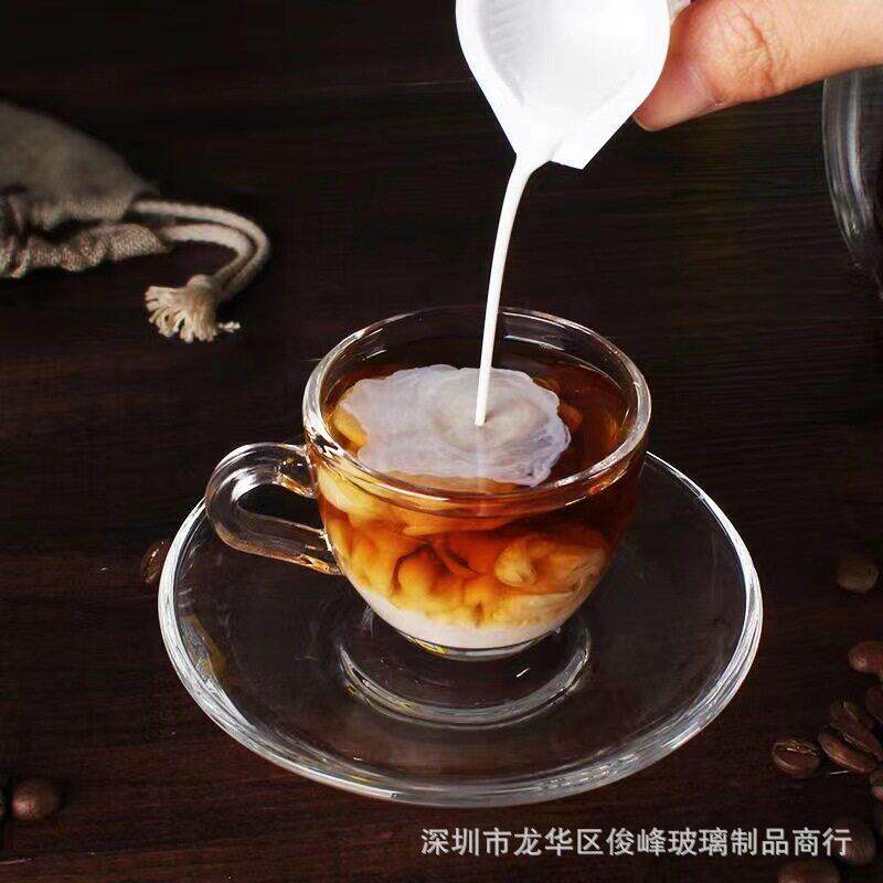 浓缩咖啡杯套装加厚耐热透明玻璃带把手花茶杯零食点心盘小吃碟子