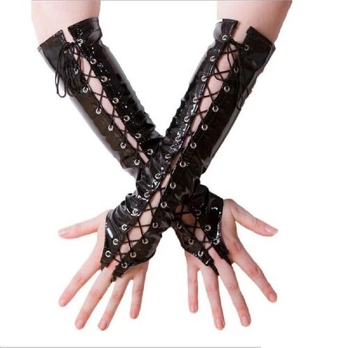 Sexy Long PVC Women Black Red Gloves Ladies Fetish Faux Leat