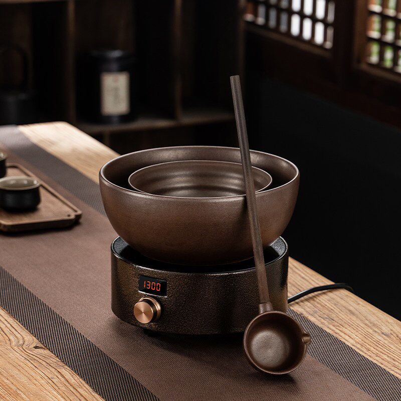 大号土陶柴烧陶瓷煮茶器电陶炉套装复古煮茶炉煮茶碗普洱茶具黑茶