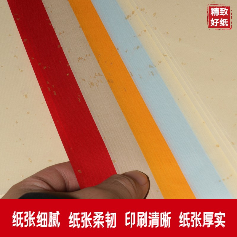 加厚宣纸四尺对开五彩烫金洒金生宣描龙梅兰竹菊大红国画彩色宣纸