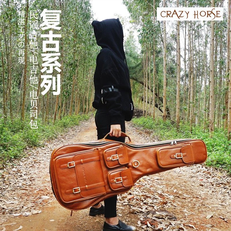Crazy Horse 防水复古皮革 39/41寸古典民谣电木吉他包贝斯包琴包