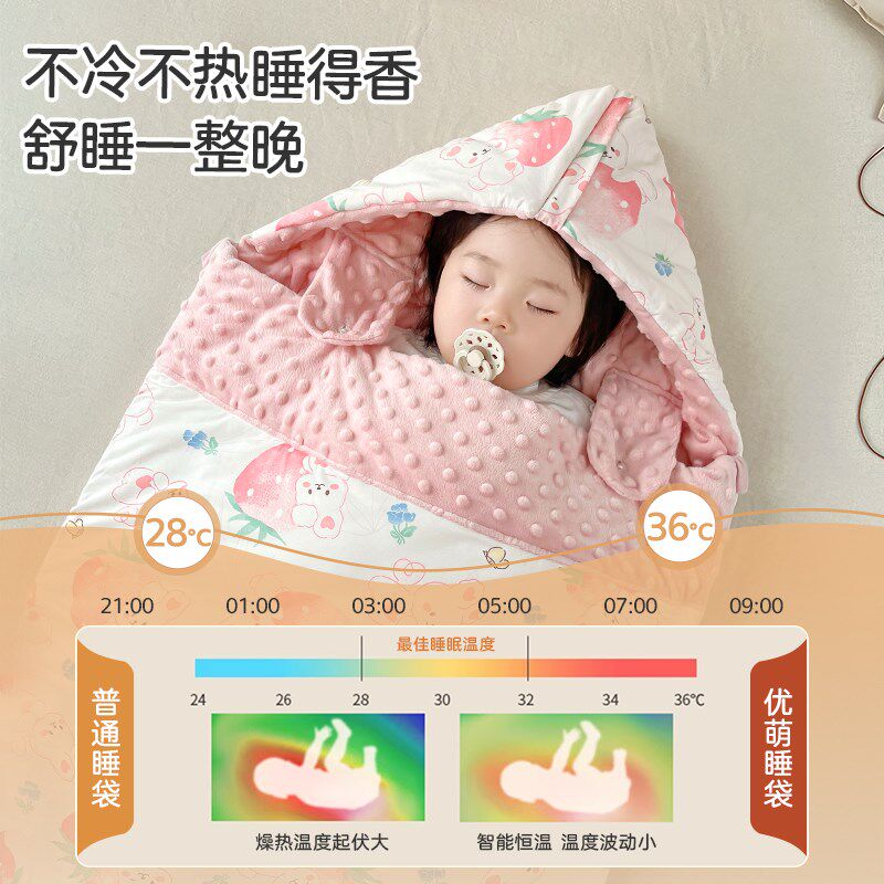 婴儿睡袋一体式包裹防惊跳秋冬季新生抱被襁褓两用宝宝睡觉防踢被
