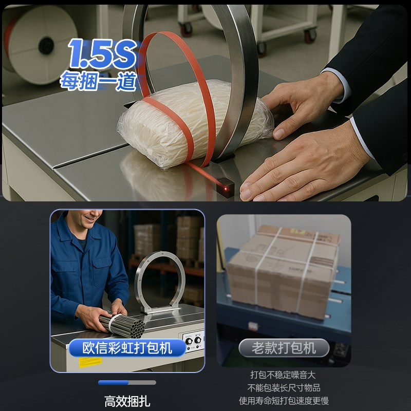欧信pp带粉条粉丝米线米粉榴莲捆扎打包机自动感应智能捆紧打包机
