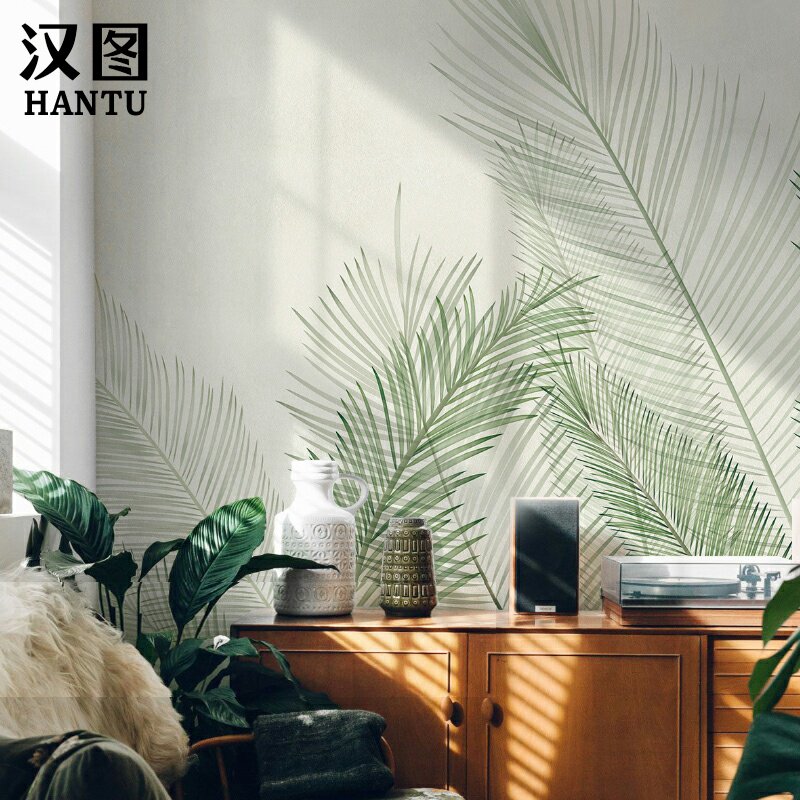 北欧小清新植物墙纸客厅电视背景墙壁纸餐厅民宿定制壁画无缝墙布