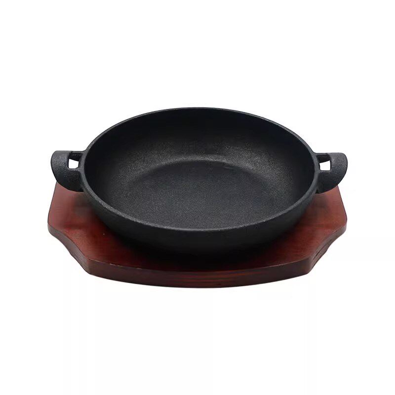商用铁板烧盘韩式烤肉锅煎牛排盘不粘铸铁烧烤盘双耳牛扒盘家用