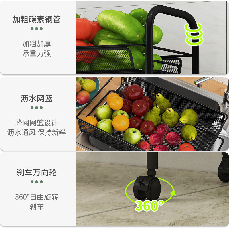 厨房置物架家用多层移动收纳架储物小推车多功能蔬菜水果架子落地