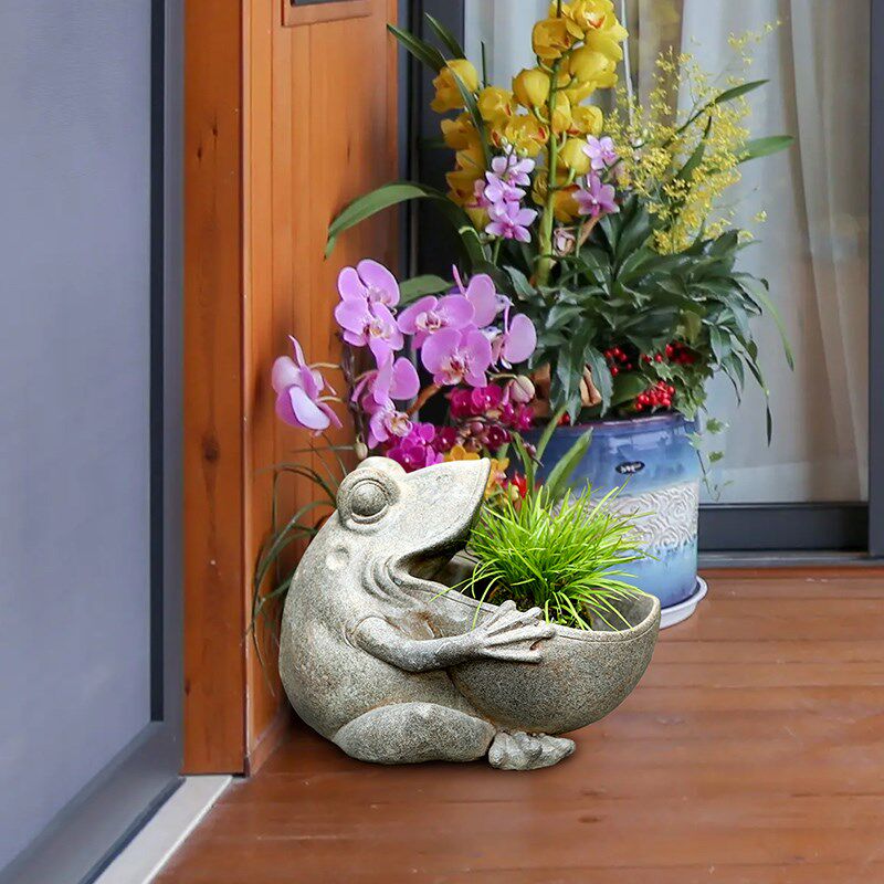 户外庭院大嘴青蛙花盆别墅花园布置造景花器盆栽阳台露台装饰摆件