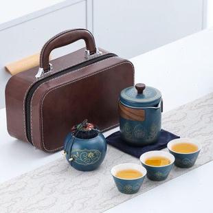 功夫泡茶壶简约户外便携式 旅行茶具套装 陶瓷快客杯一壶四杯可定制