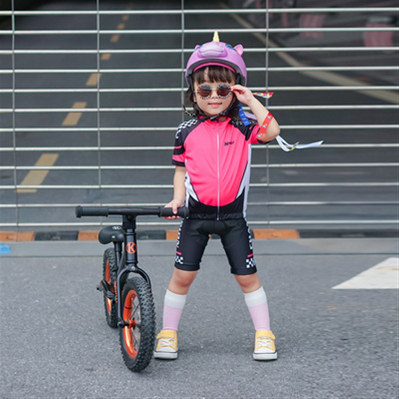 春夏季男女短袖儿童平衡车骑行服速干透气自行车运动轮滑服表演服