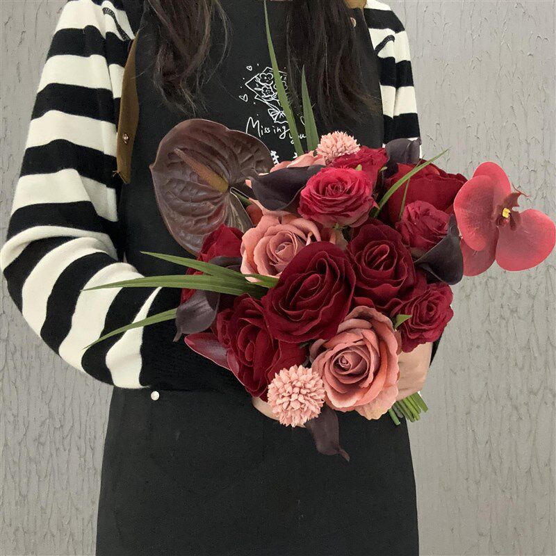 hot红色手捧领证仿真花束中式秀禾古装手花结婚礼物DIY球形特惠