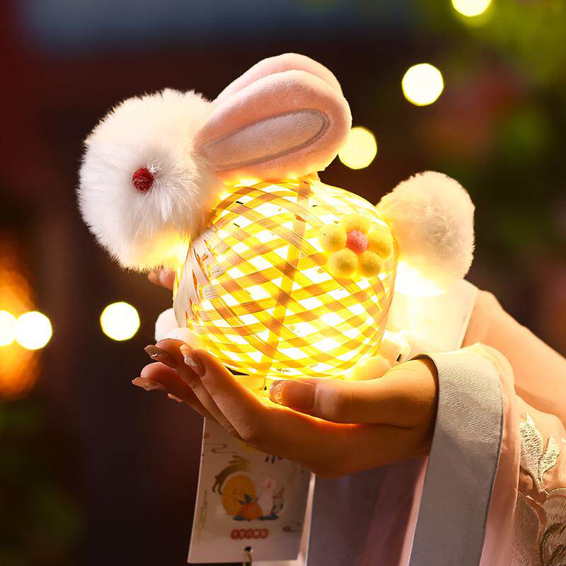 2026新款过新年竹编灯笼手工diy幼儿园儿童元宵手提发光兔子花灯