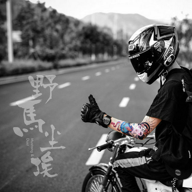 雷摩机车 纹身袖套 机车骑行冰爽开 ??车防晒冰袖手臂男花臂套