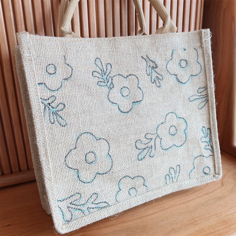 戳戳绣麻布袋diy材料包花花黄麻袋定制改造ins风环保黄麻手提袋