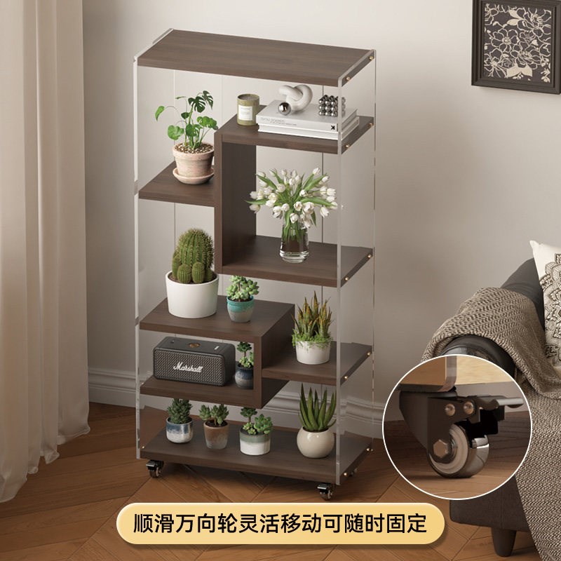 实木花架子客厅落地置物架可移动压克力花盆放置架多肉植物摆件架