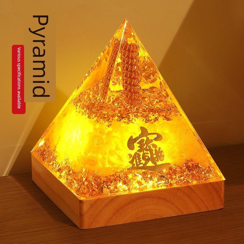 天然黄水晶洞吸金粉晶金字塔模型塔状装饰物能量房聚财塔摆件12cm