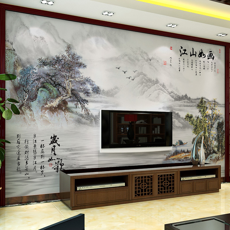 电视背景墙布客厅简约现代3d立体墙纸8d沙发装饰壁画5d新中式壁纸