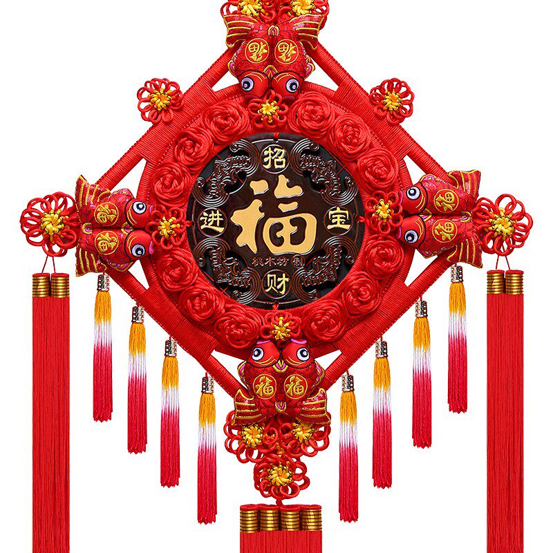 中国结挂件客厅大号挂饰桃木福字玄关家居装饰平安节墙壁小号挂件