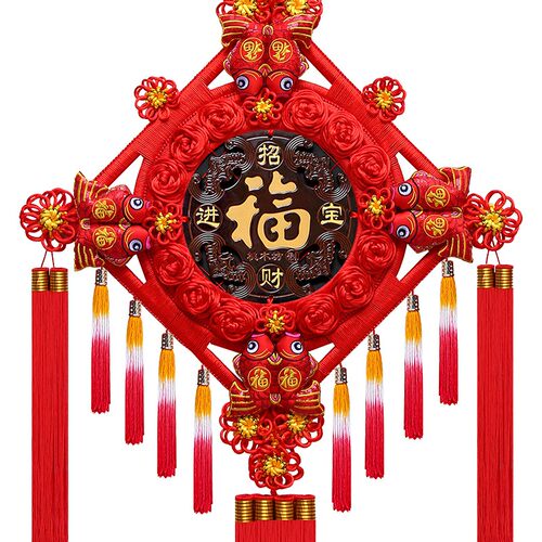 中国结挂件客厅大号挂饰桃木福字玄关家居装饰平安节墙壁小号挂件