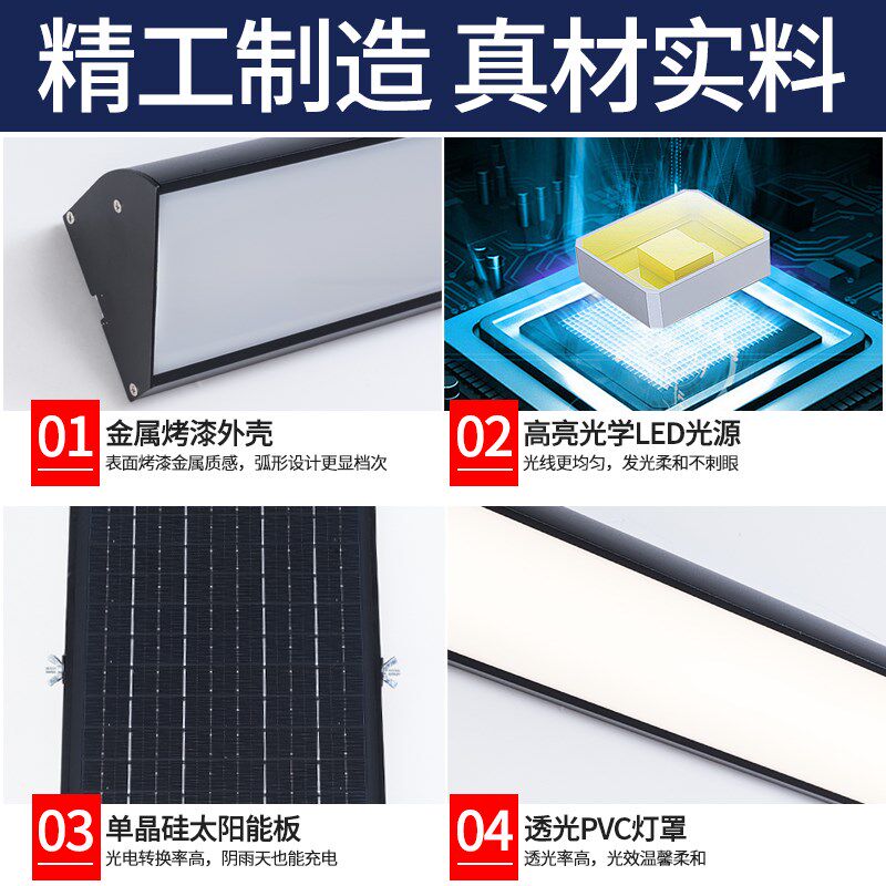 户外太阳能壁灯人体感应超亮庭院车库外墙长条新款简约分体壁灯
