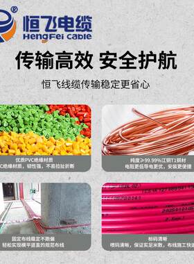 恒飞电线bv单芯硬线家用家装电缆国标1 1.5 2.5 4 6平方铜芯铜线