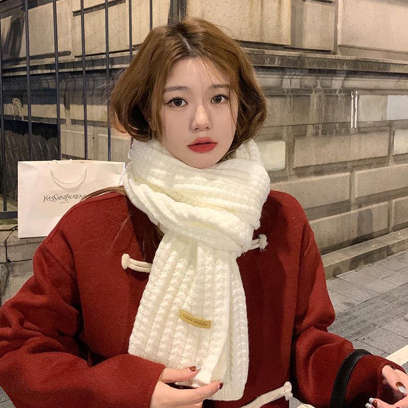 上海故事白色围巾冬季女2026新款韩版针织围脖学生保暖百搭高级感