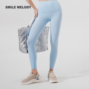 smilemelody纯色高腰LEGGINGS九分瑜伽裤提臀健身裤运动紧身裤新