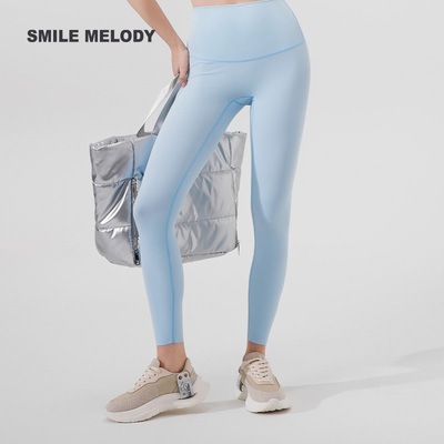 smilemelody纯色高腰LEGGINGS九分瑜伽裤提臀健身裤运动紧身裤新