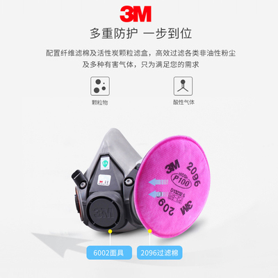 3M 6502+2097防尘面具防毒防异味P100防电焊烟尘玻璃纤维有机蒸气