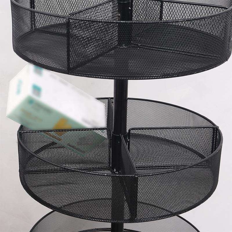 置4层圆网篮可旋转铁艺置物架带可UMI移动圆形架源物头轮厂家直销