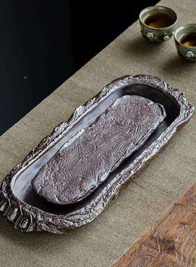 仿古柴陶烧瓷MOSHOU03茶盘窑变式蓄水干泡盘复古简易小茶台中禅意