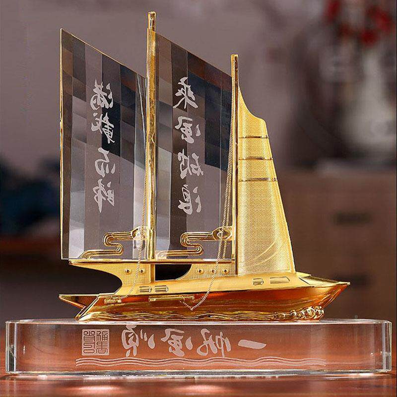 房水晶一船帆风摆顺帆船摆件工艺品设家居客厅酒LNL柜办公室书装