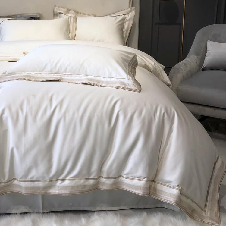 轻奢风全棉140支YLS-200双裸股马棉四件套简约季夏匹纯棉被套睡床