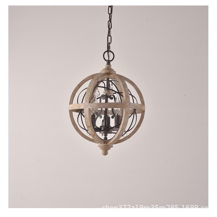 客美乡村木艺球形YXMU-031厅吊灯卧室式店铺个性复古宿酒吧民水晶