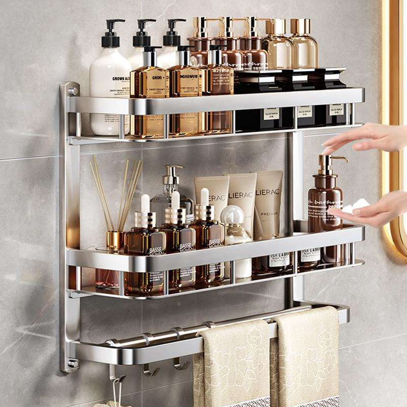 加厚不钢卫生间置锈物ASW架厕免打孔浴室毛巾架一体所壁挂式收纳