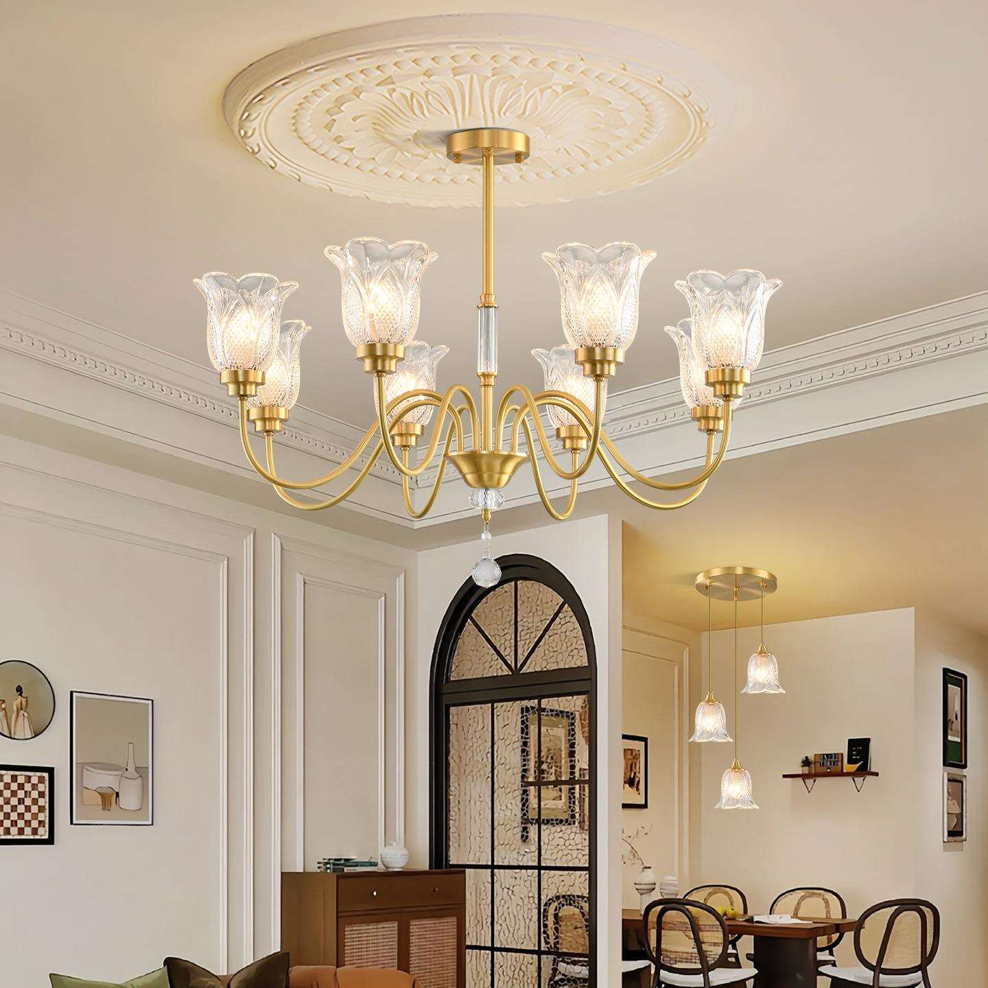 吊全铜客厅灯式法式轻1奢简约现代新款餐厅水晶45欧大厅花朵灯具4