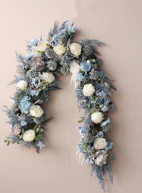 花藤装条饰桌墙壁挂花假婚礼花酒店门头遮挡蓝灰花长99185吊花