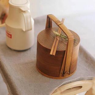 中双层手提便当盒收纳3ZY40593篮点野心餐木制便携式古风食盒点心