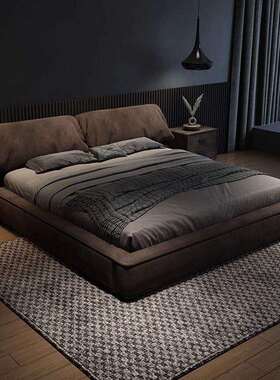 现代简约大奶象耳朵主卧大FUY床艺床床轻布奢油风网红双人气压储