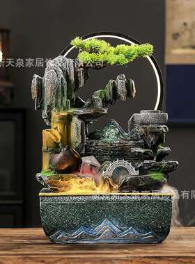 风水轮招财山喷泉循环流水生送景观ICN客假厅办公室桌面摆件财开