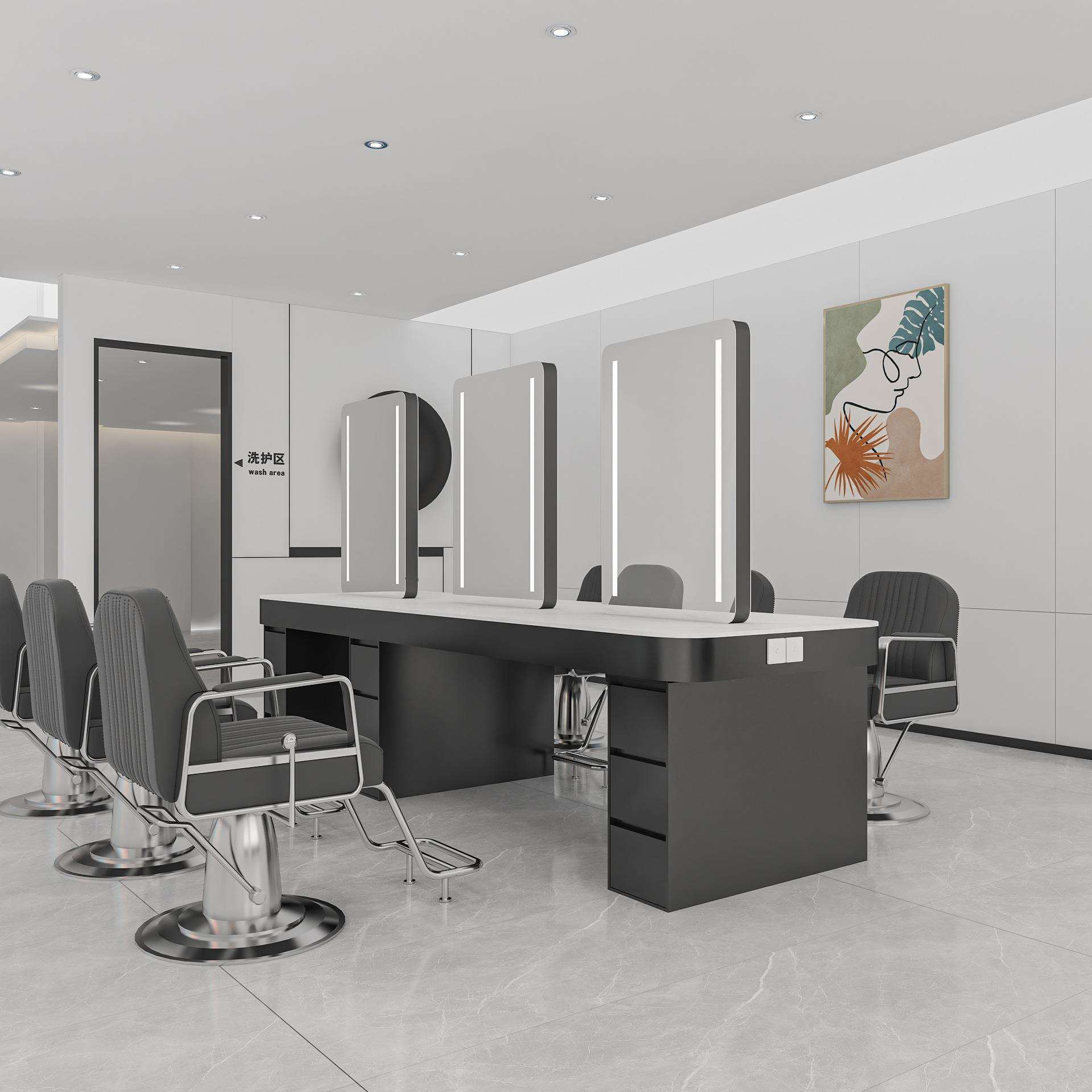 发SQB廊网红专用理钢发店台美发店镜染子带灯双面带柜不镜锈烫镜