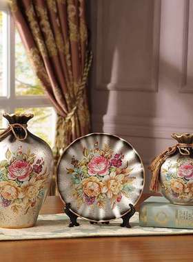 美复古陶瓷花瓶三套插花摆F8757H99件件客厅酒柜装架饰品博式古玄