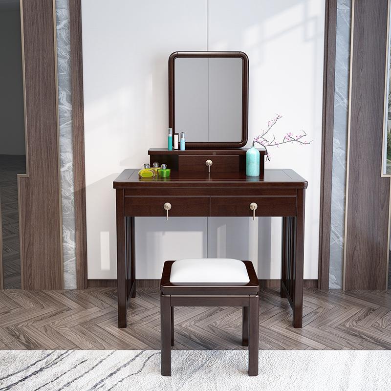 新式胶木梳妆中台带镜橡抽CTZ屉储物实木化子妆桌椅组合卧室家具