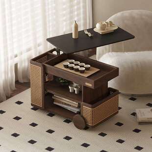 实木升茶几可移动小降推车巴士边几黑桃胡木ESN家用厅旋转客沙发