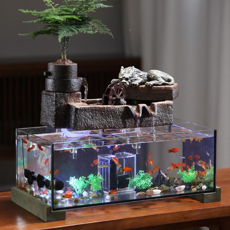 创意流水摆造件喷泉办景风生水起循环水玻璃鱼缸居客厅AEA公家室