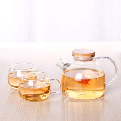 强瑞玻璃竹木盖子优质高硼硅玻璃冷水壶1800ml1000ml