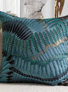 枕一森式轻奢复古抱GAU枕湖美蓝色羽翼沙发欧靠高档靠垫腰枕套式