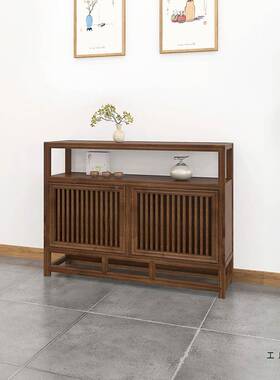 新玄中式餐边靠柜实木茶水柜客厅墙储柜F5M8J587茶室物置物架矮柜